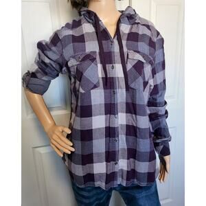 Women's Columbia Purple Plaid Roll-tab Hooded Top  Size Large